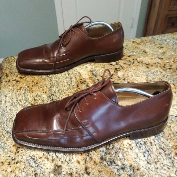 David Eden Brown Square Toe Lace Up Leather Derby Dress Shoes Men's Size 13 - Picture 4 of 13